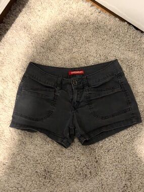 UNIONBAY Grey/Black Low-Rise Stretch Denim Short Shorts